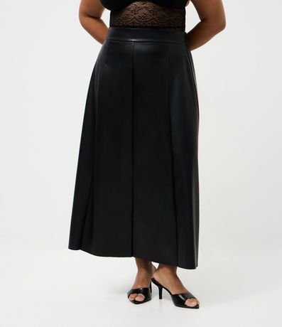 Falda Midi en PU Lisa Modelo Evasê Curve & Plus Size 2