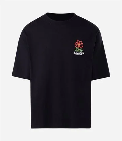 Remera Oversized en Algodón con Estampa de Flor y Lettering 1