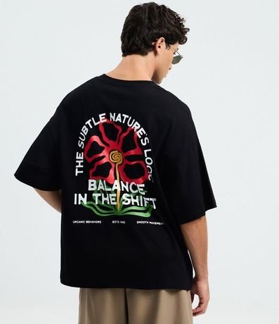 Remera Oversized en Algodón con Estampa de Flor y Lettering 3