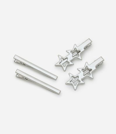 Kit 04 Pinzas para el Pelo Metálicas con Detalle de Estrellas