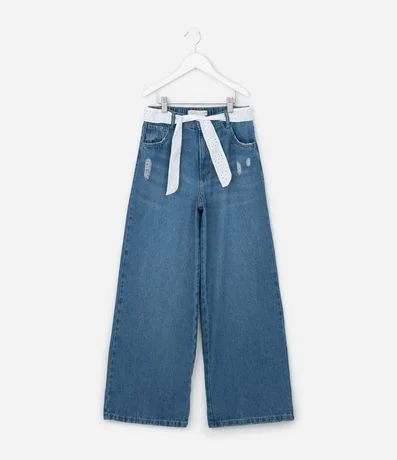 Pantalón Infantil Wide Leg en Jeans con Cinturón - Talle 5 A 14 años