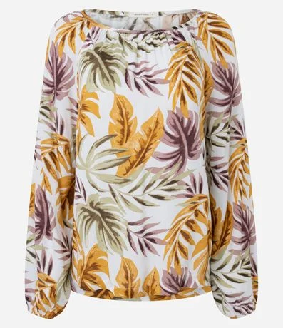 Blusa en Viscosa con Manga Abullonada y Estampado de Follajes 5