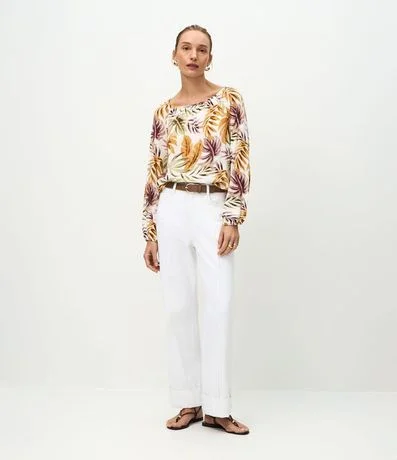 Blusa en Viscosa con Manga Abullonada y Estampado de Follajes 2