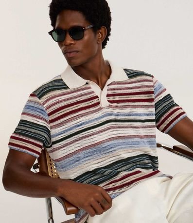 Remera Polo Texturizada con Estampado Rayada 4