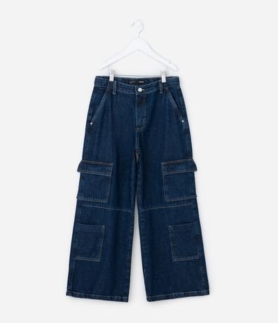 Pantalón Infantil Wide Leg en Jeans con Bolsillos Cargo – Talle 5 a 14 años 2