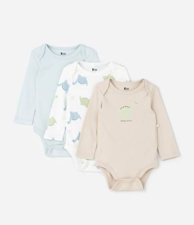 Kit 03 Bodies Bebé con Estampa de Dinosaurio – Talle RN a 18 Meses