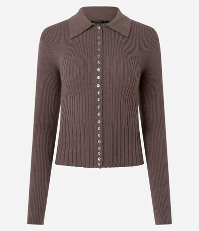 Blusa Regular en Punto con Mini Botones y Cuello Polo 7