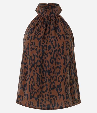 Blusa Halter Neck con Cuello Alto y Estampa Animal Print 4