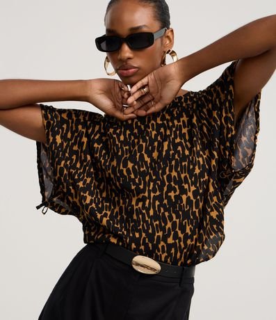 Blusa en Chiffon con Manga Amplia y Estampa de Leopardo