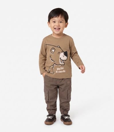Remera Infantil Manga Larga con Estampa de Oso Outline – Talle 1 a 6 años