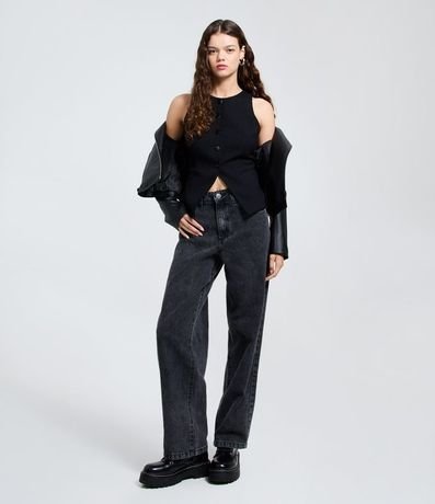 Pantalón Baggy Cintura Mediana en Jeans con 05 Bolsillos