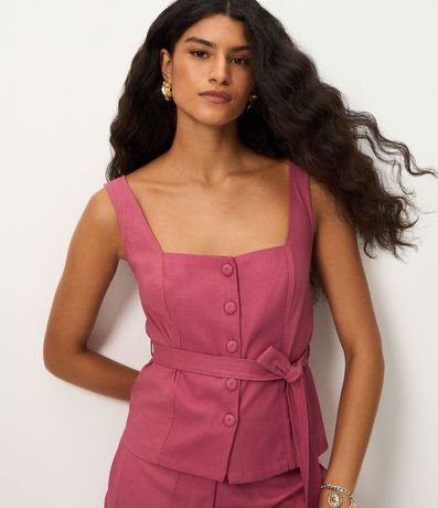 Blusa en Viscolino con Escote Cuadrado y Lazo