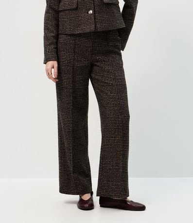 Pantalón Recto Estruturado con Estampa de Cuadros 3
