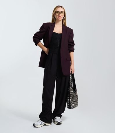 Pantalón Barrel en Sastrería con Cierre Deslocado y Pliegues 1