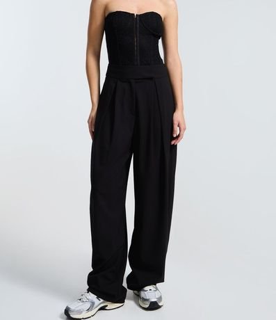 Pantalón Barrel en Sastrería con Cierre Deslocado y Pliegues 2