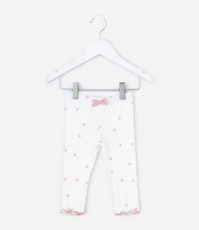 Pantalón Legging Infantil en Rib con Estampado de Lunares y Moña – Talle RN a 18 Meses