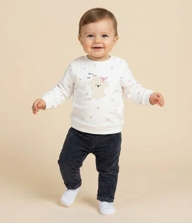 Pantalón Infantil en Terciopelo con Moña en el Ruedo – Talle 0 a 18 Meses