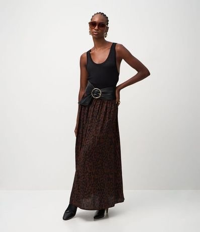 Pollera Midi en Crepé con Estampado Animal Print