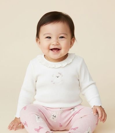 Remera Infantil en Pointelle con Estampado de Poodle – Talle 0 a 18 Meses