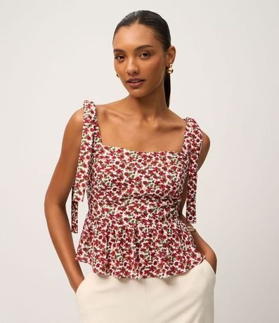 Blusa Peplum Floral con Asa de Lazo