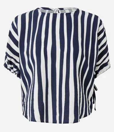 Blusa Manga Corta Maquinetado con Estampado Rayada 5