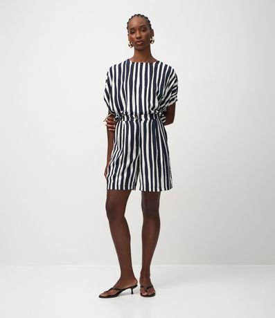 Blusa Manga Corta Maquinetado con Estampado Rayada 2