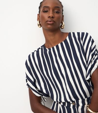 Blusa Manga Corta Maquinetado con Estampado Rayada 3