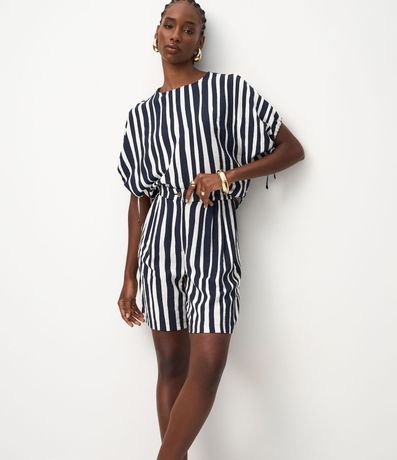 Short Maquinetado con Estampado de Rayas y Cintura Elástica 2