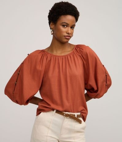 Blusa en Viscolino con Botones en las Mangas Abullonadas 2