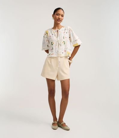 Blusa en Viscolino con Lazo y Estampado Floral 2