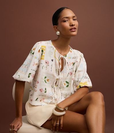 Blusa en Viscolino con Lazo y Estampado Floral 6