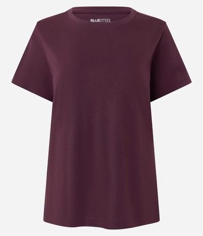 Blusa Alargada Básica en Algodón con Cuello Redondo y Manga Corta