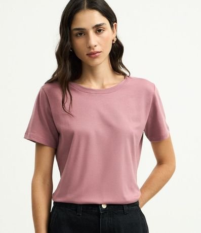 Blusa Alargada Básica en Algodón con Cuello Redondo y Manga Corta