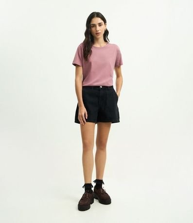 Blusa Alargada Básica en Algodón con Cuello Redondo y Manga Corta 2