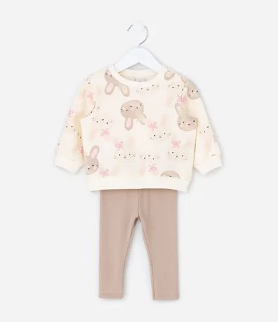 Conjunto Infantil en Algodón con Estampado de Conejo - Talle 0 A 18 Meses 1