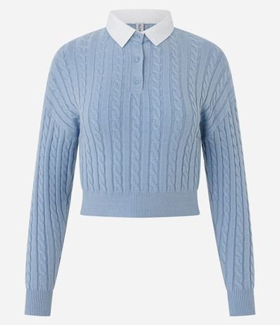Buzo Cropped en Punto con Cuello Polo Contrastante 5