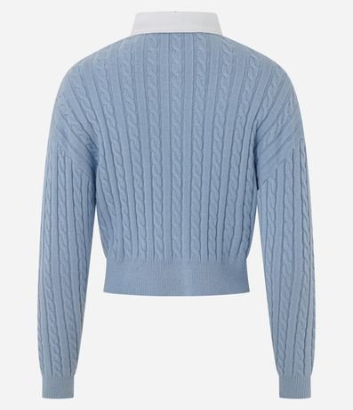 Buzo Cropped en Punto con Cuello Polo Contrastante 7