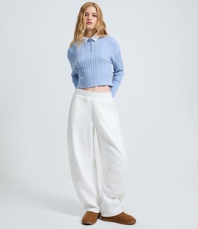Buzo Cropped en Punto con Cuello Polo Contrastante 2