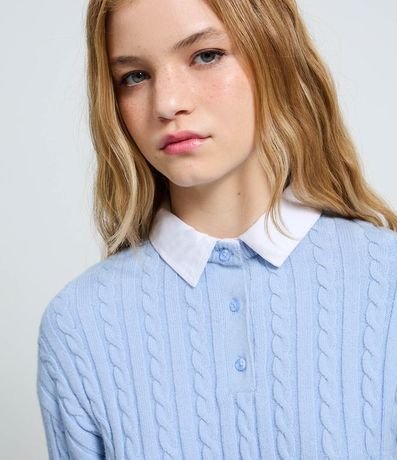 Buzo Cropped en Punto con Cuello Polo Contrastante 3