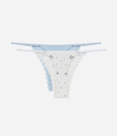 Kit 02 Bombachas Colaless Hilo Doble en Algodón Floral con Encaje 2