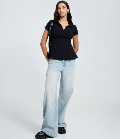 Blusa Peplum en Rib con Cuello Polo 2