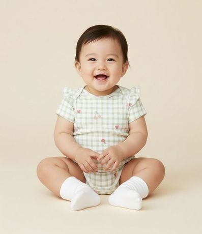 Body Infantil en Vichy con Estampado de Cerezas – Talle RN a 18 Meses