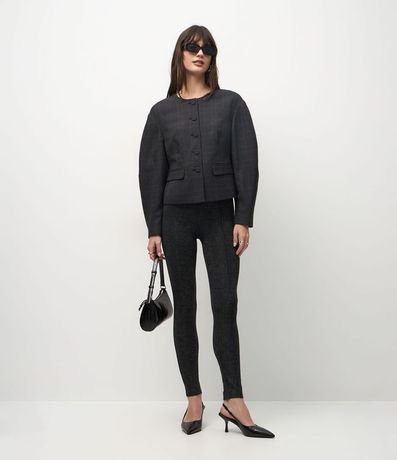 Pantalón Legging en Punto Roma con Nervuras y Cintura Elástica