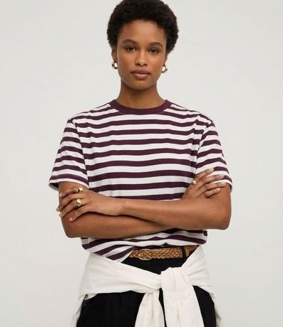 Remera Oversized en Algodón con Rayas Horizontales