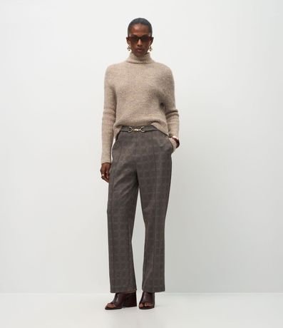 Pantalón Entallado con Estampa Escocesa y Aplique en la Cintura