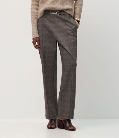 Pantalón Entallado con Estampa Escocesa y Aplique en la Cintura 3