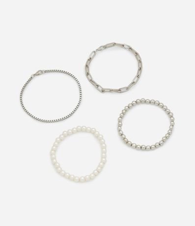 Kit 04 Pulseiras en Metal y Perlas con Modelo Variados
