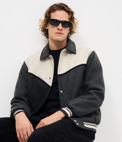 Campera Polyvelour Bicolor con Cuello Polo