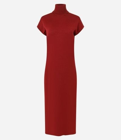 Vestido Midi en Punto con Cuello Alto y Manga Corta sin Sisa 2