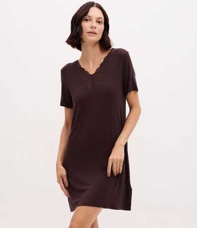 Camisón de Viscosa con Escote V en Encaje